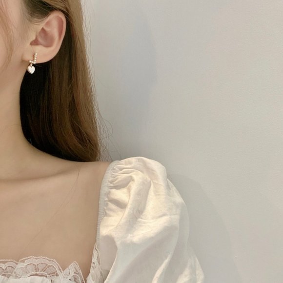 LOVE mini pearls rhinestone Drop Earrings - Picture 3 of 14